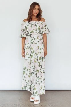 Momentum Off Shoulder Maxi Dress Floral Pink -Trend Whisper SN0068B 20PINK 5