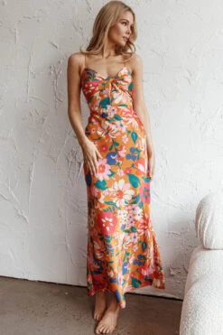 Sea Change Twist Bust Midi Dress Floral Orange -Trend Whisper SN0073D 20ORANGE 2