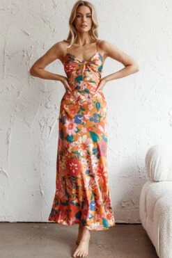 Sea Change Twist Bust Midi Dress Floral Orange -Trend Whisper SN0073D 20ORANGE 5