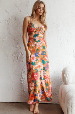 Sea Change Twist Bust Midi Dress Floral Orange -Trend Whisper SN0073D 20ORANGE 6