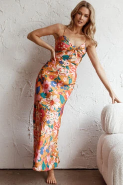Sea Change Twist Bust Midi Dress Floral Orange -Trend Whisper SN0073D 20ORANGE 7