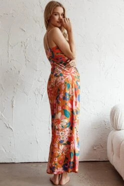 Sea Change Twist Bust Midi Dress Floral Orange -Trend Whisper SN0073D 20ORANGE 8