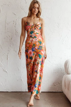 Sea Change Twist Bust Midi Dress Floral Orange -Trend Whisper SN0073D 20ORANGE 9