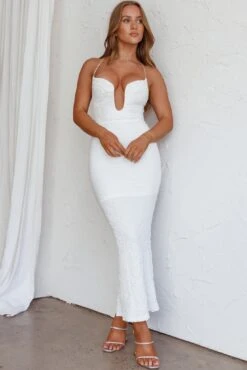 Nouveau U-Neckline Midi Dress White -Trend Whisper SN0084D 20WHITE 2