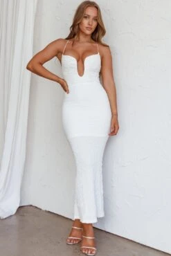 Nouveau U-Neckline Midi Dress White -Trend Whisper SN0084D 20WHITE 4