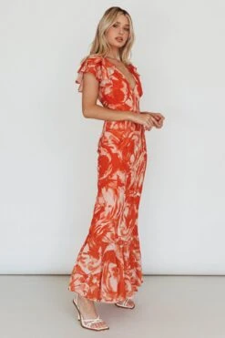Lydiah Ruffle Sleeve Maxi Dress Floral Orange -Trend Whisper SN0104D 20ORANGE 5
