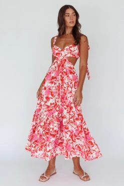Sun Seeker Tied Shoulder Cut-Out Maxi Dress Floral Red -Trend Whisper SN0112D 20RED 2