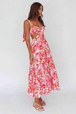 Sun Seeker Tied Shoulder Cut-Out Maxi Dress Floral Red -Trend Whisper SN0112D 20RED 5