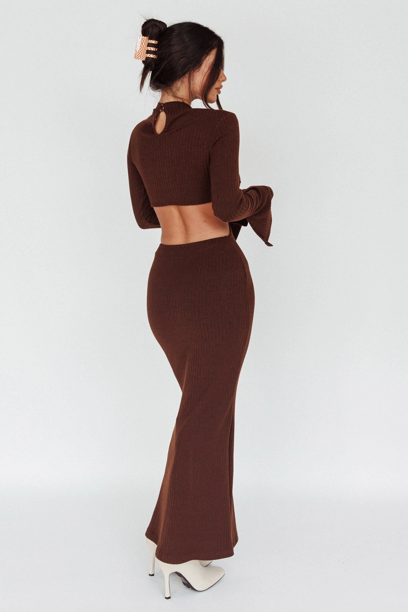 Shianne Long Sleeve Knit Maxi Dress Chocolate 2 Shianne Long Sleeve Knit Maxi Dress Chocolate - Image 2