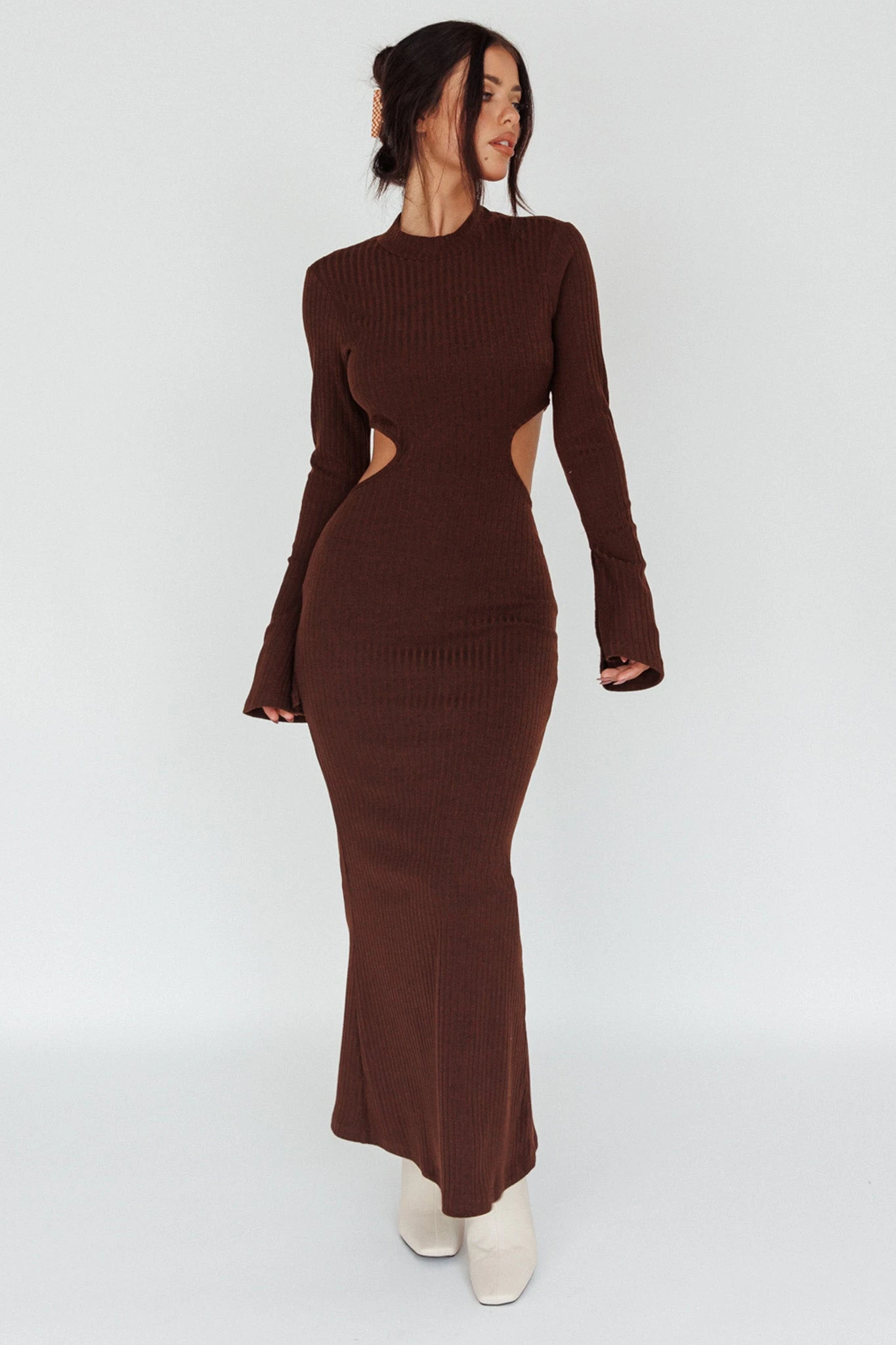 Shianne Long Sleeve Knit Maxi Dress Chocolate 5 Shianne Long Sleeve Knit Maxi Dress Chocolate - Image 5