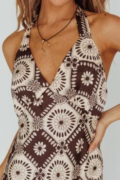 Lavara Halterneck Midi Dress Floral Chocolate -Trend Whisper SN0190B 20CHOCOLATE 4