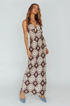 Lavara Halterneck Midi Dress Floral Chocolate -Trend Whisper SN0190B 20CHOCOLATE 6