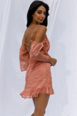 Koda Bell Sleeve Lace-Up Back Mini Dress Peach -Trend Whisper SR0147D 20PEACH 5