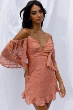 Koda Bell Sleeve Lace-Up Back Mini Dress Peach -Trend Whisper SR0147D 20PEACH 7