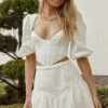 Glow Up Eyelet Embroidery Waist Tie Mini Skirt White