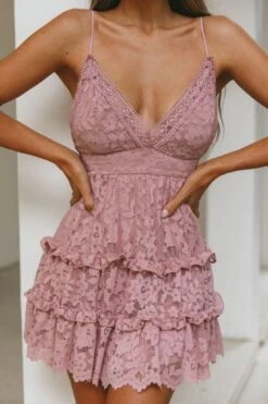 Sunshine Morning Crochet Lace Frill Trim Tied Back Lace Mini Dress Rose 10 Sunshine Morning Crochet Lace Frill Trim Tied Back Lace Mini Dress Rose -Trend Whisper SR0189J 20ROSE 4