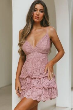 Sunshine Morning Crochet Lace Frill Trim Tied Back Lace Mini Dress Rose 11 Sunshine Morning Crochet Lace Frill Trim Tied Back Lace Mini Dress Rose -Trend Whisper SR0189J 20ROSE 5