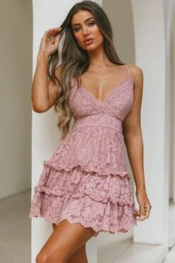 Sunshine Morning Crochet Lace Frill Trim Tied Back Lace Mini Dress Rose 13 Sunshine Morning Crochet Lace Frill Trim Tied Back Lace Mini Dress Rose -Trend Whisper SR0189J 20ROSE 8