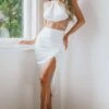 Found My Paradise Ruched Midi Skirt White