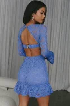Elis Long Sleeve Buckle Dress Lace Blue -Trend Whisper SR0502B 20BLUE 9
