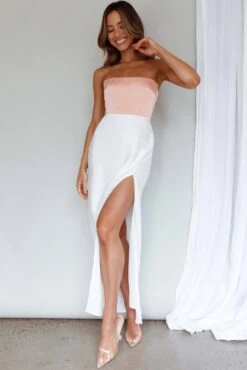 Everlee Strapless Split Midi Dress Peach -Trend Whisper SR0767J 20PEACH 8