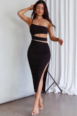 Raye Cut-Out Waist Rhinestone Midi Dress Black 14 Raye Cut-Out Waist Rhinestone Midi Dress Black -Trend Whisper SR0803J 20BLACK 7