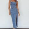 Onyx Thigh Split Midi Dress Denim