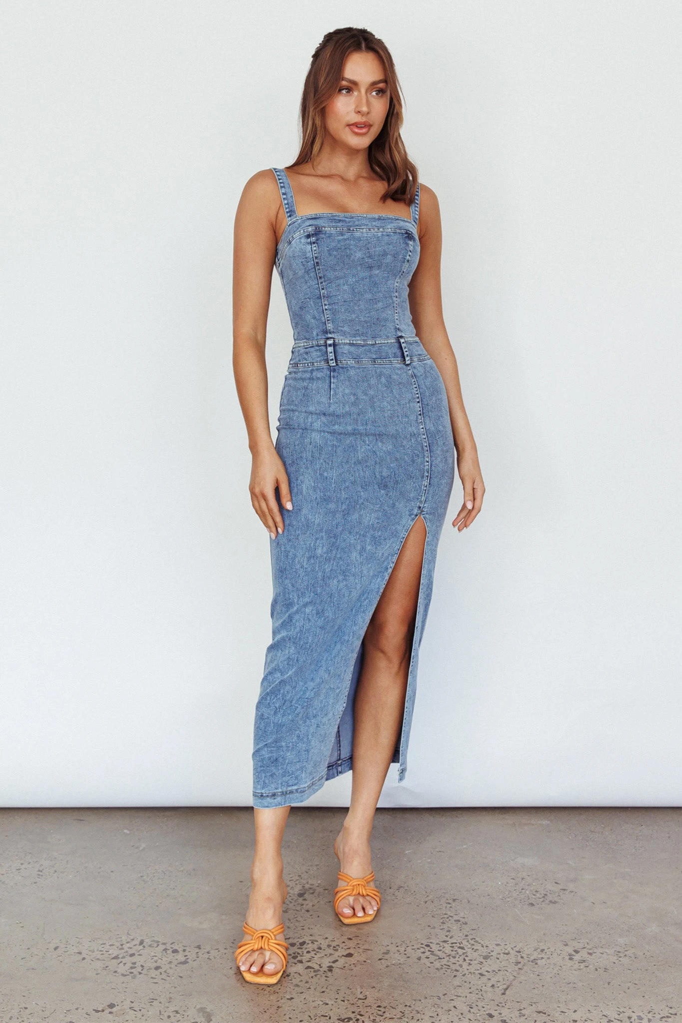 Onyx Thigh Split Midi Dress Denim 3 Onyx Thigh Split Midi Dress Denim - Image 3