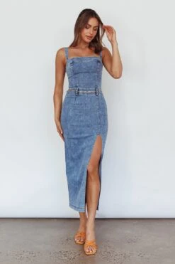 Onyx Thigh Split Midi Dress Denim 14 Onyx Thigh Split Midi Dress Denim -Trend Whisper SR0845J 20DENIM 7