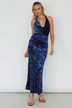 Byzantine Cowl Halterneck Midi Dress Floral Midnight Blue -Trend Whisper SR0851J 20MIDNIGHT 20BLUE 5