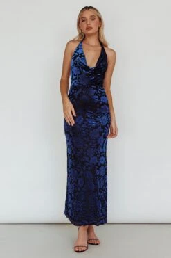 Byzantine Cowl Halterneck Midi Dress Floral Midnight Blue -Trend Whisper SR0851J 20MIDNIGHT 20BLUE 6