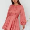 Leia Long Sleeve Waist Tie Mini Dress Rose