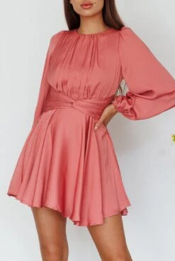 Leia Long Sleeve Waist Tie Mini Dress Rose 8 Leia Long Sleeve Waist Tie Mini Dress Rose -Trend Whisper SR0855J 20ROSE 4