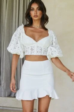 Emoji Asymmetrical Ruffle Hemline Skirt White -Trend Whisper ST1018D04 20WHITE 2