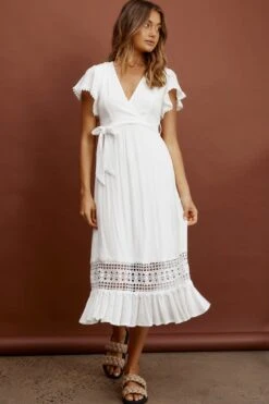 Zephyr Waist Tie Midi Dress White -Trend Whisper ST1895B02 20WHITE 2