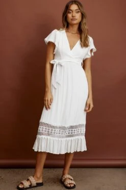 Zephyr Waist Tie Midi Dress White -Trend Whisper ST1895B02 20WHITE 4
