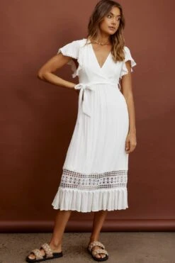 Zephyr Waist Tie Midi Dress White -Trend Whisper ST1895B02 20WHITE 5