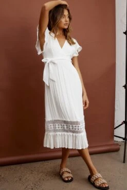 Zephyr Waist Tie Midi Dress White -Trend Whisper ST1895B02 20WHITE 6