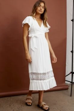 Zephyr Waist Tie Midi Dress White -Trend Whisper ST1895B02 20WHITE 7