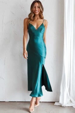 Downtown Cami Strap Front Split Midi Dress Forest Green -Trend Whisper ST2099B01FOREST GREEN 6