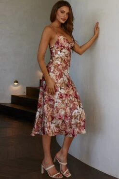 Downtown Cami Strap Front Split Midi Dress Abstract Rose -Trend Whisper ST2099B14 20ROSE 7