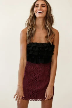 Dinah Crochet Overlay Skirt Plum -Trend Whisper ST2222D PLUM 4