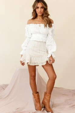 Eve Ruffle Hem Linen Blend Skirt White/Mocha Stripe -Trend Whisper ST2389D01 WHITE MOCHA STRIPE 2