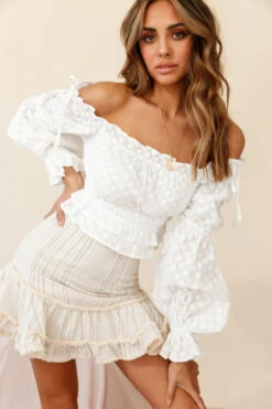 Eve Ruffle Hem Linen Blend Skirt White/Mocha Stripe -Trend Whisper ST2389D01 WHITE MOCHA STRIPE 5