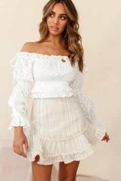 Eve Ruffle Hem Linen Blend Skirt White/Mocha Stripe -Trend Whisper ST2389D01 WHITE MOCHA STRIPE 6