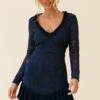 Isabella Long Sleeve Open Back Lace Dress Navy