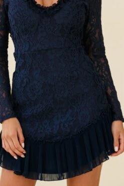 Isabella Long Sleeve Open Back Lace Dress Navy 9 Isabella Long Sleeve Open Back Lace Dress Navy -Trend Whisper ST2404D NAVY 7