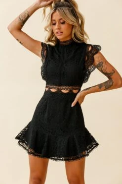 Elisha Crochet Detail Lace Overlay Dress Black -Trend Whisper ST2488D BLACK 5