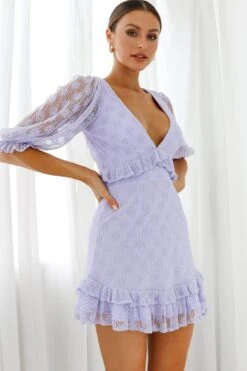 Katherine Puff Sleeve Floral Lace Frill Dress Lavender -Trend Whisper ST2654B LAVENDER 6