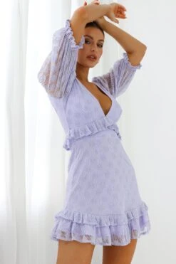 Katherine Puff Sleeve Floral Lace Frill Dress Lavender -Trend Whisper ST2654B LAVENDER 7